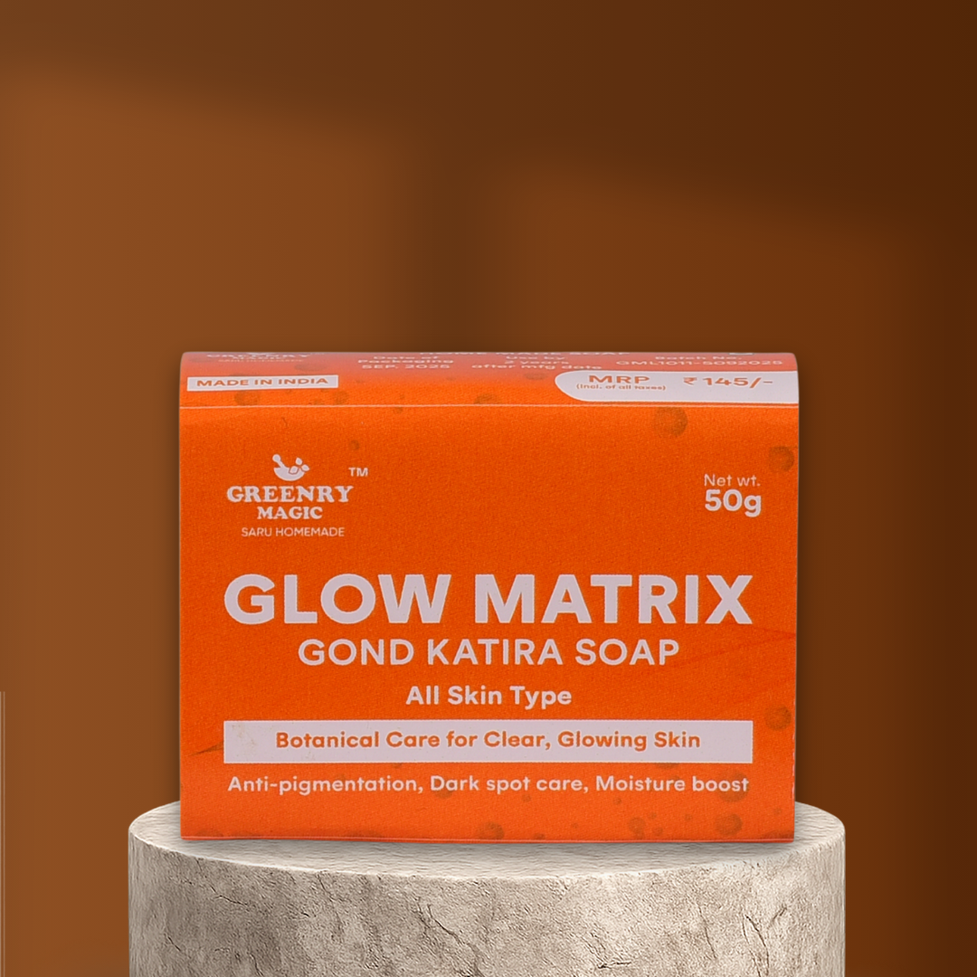 Skin brightening,skin whitening, hydration,
Glow Matrix Gond Katira Pigmentation Soap  
  Ayurvedic Gond Katira Soap for Pigmentation and Radiant Glow, homemade, handmade soap