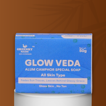 Glow Veda Ayurvedic Soap for Skin Clarity and Natural Radiance,skin whitening,skin brightening, handmade, homemade soap 

- Alum Camphor Tan Removal Soap  
  Ayurvedic Tan Removal Soap with Alum and Camphor for Even Skin Tone